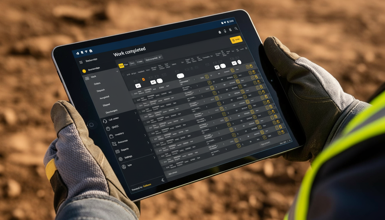 Field technician using QA/QC data dashboard on tablet
